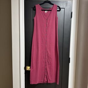 The Territory Ahead Dress Womens Medium Red Maxi Sleeveless Button Front V Neck